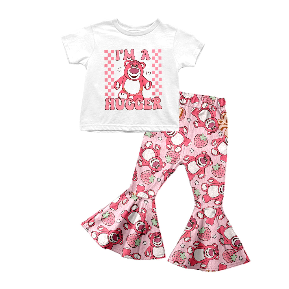 Baby Girls Pink Bear Short Sleeve Shirts Bell Pants Outfits Clothes Sets preorder(moq 5)