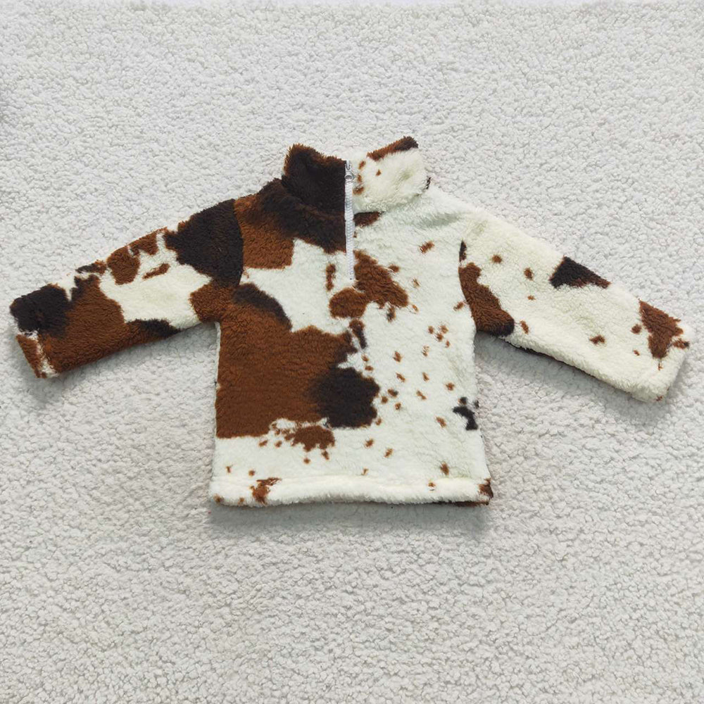 Baby Kids Children Cowhide Western Thick Zip Pullovers Tops