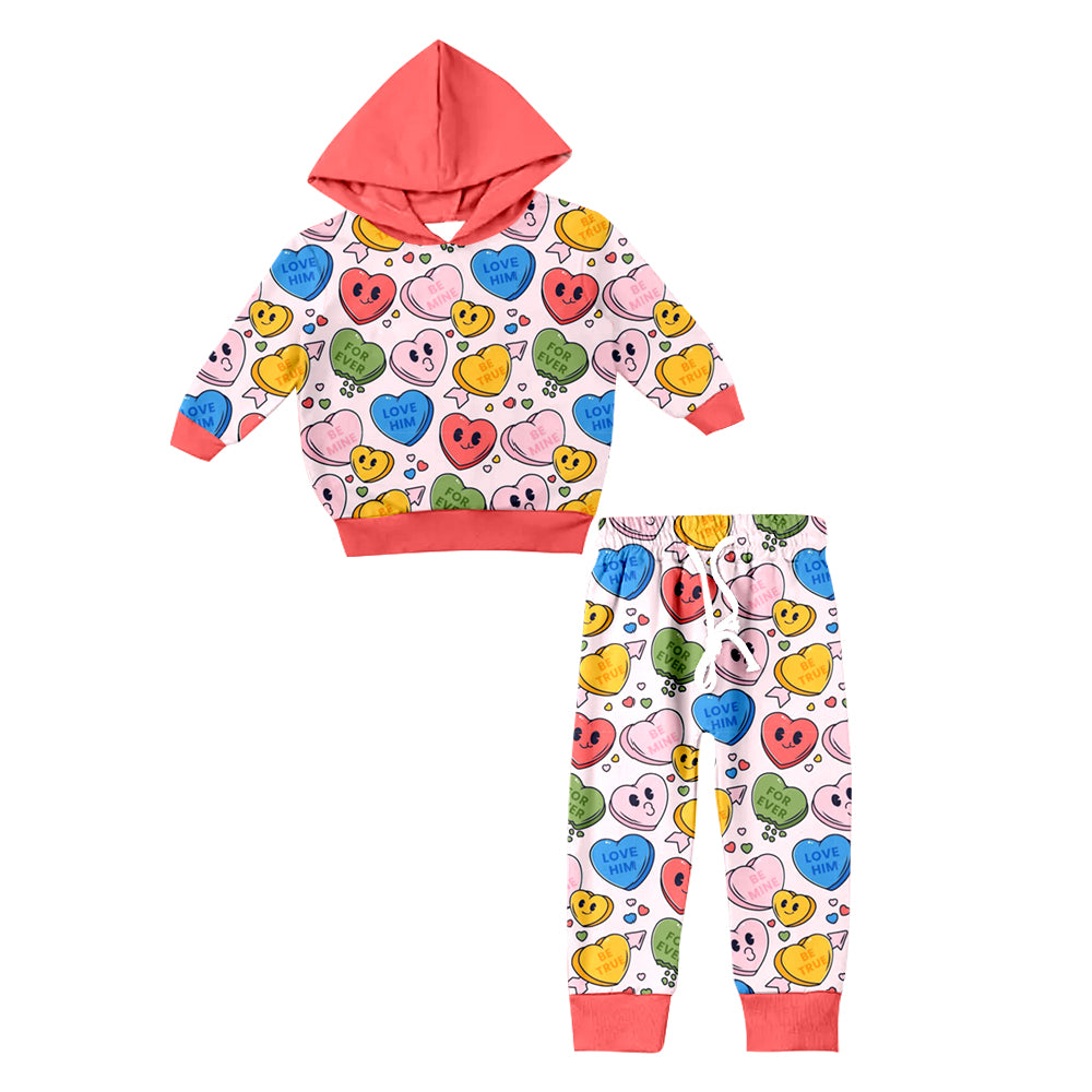 Baby Girls Valentines Pink Hearts Hooded Top Pants Clothes Sets preorder(moq 5)