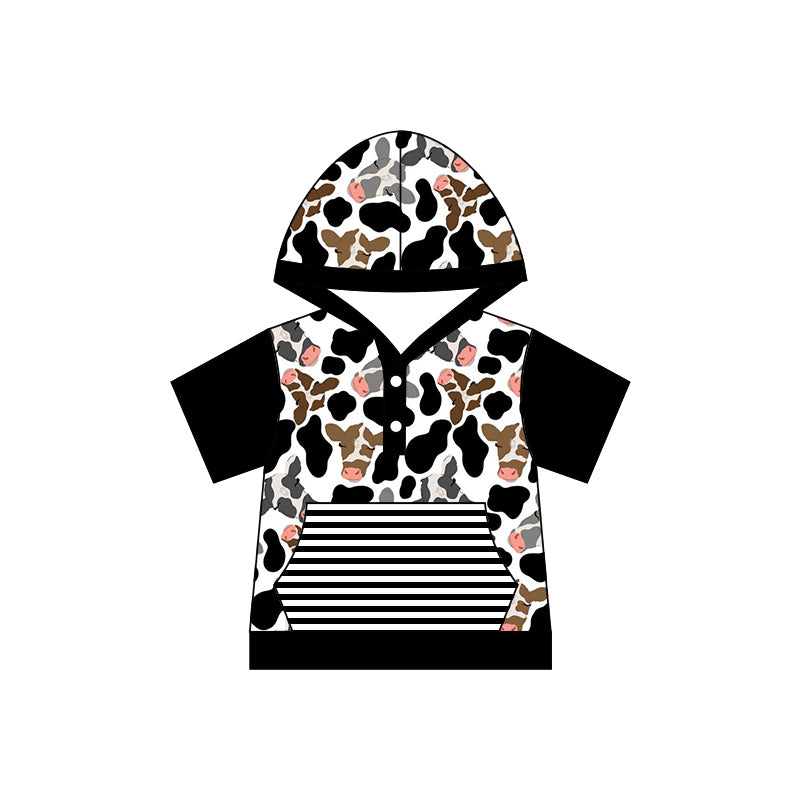 Baby Kids Cow Western Black Short Sleeve Hooded Shirts Preorder(moq 5)