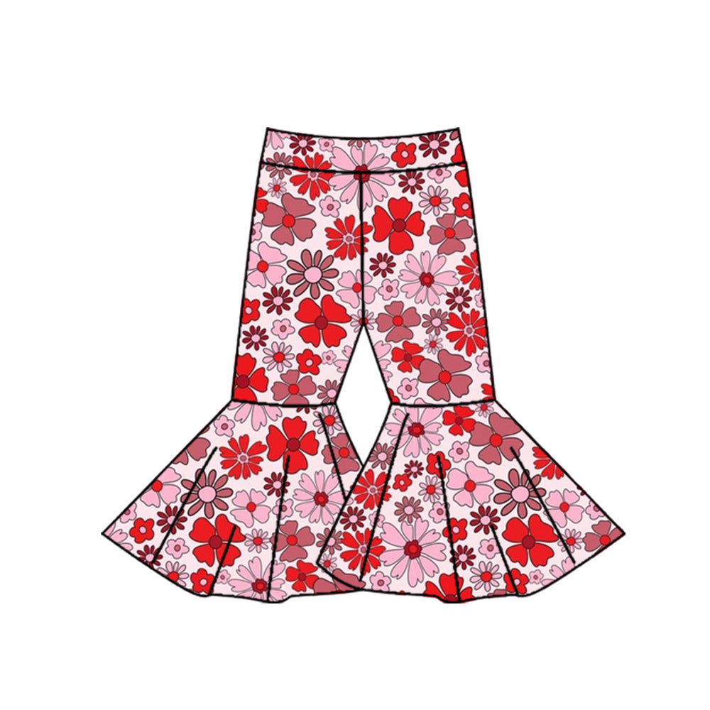 Baby Girls Red Pink Flowers Valentines Flare Bell Pants Preorder(moq 5)