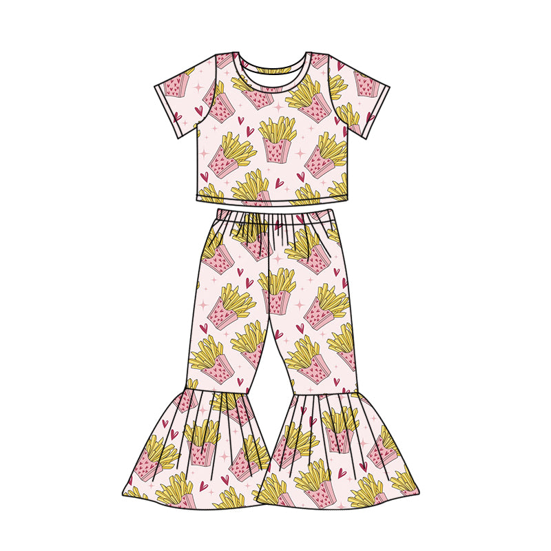 Baby Girls Valentines Chips Short Sleeve Top Bell Pants Outfits Sets preorder(moq 5)