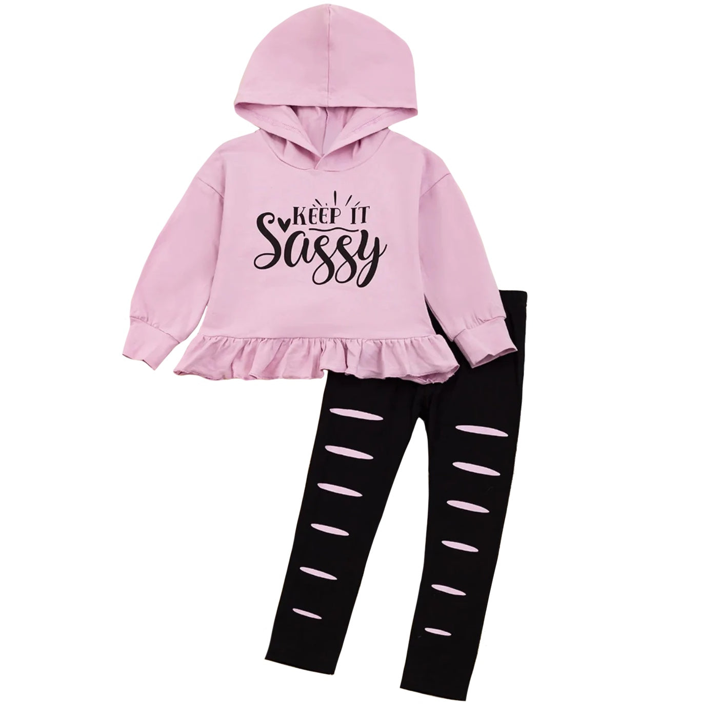 Baby Girls Keep It Sassy Hooded Top Distressed Legging Pants Boutique Clothes Sets preorder(moq 5)