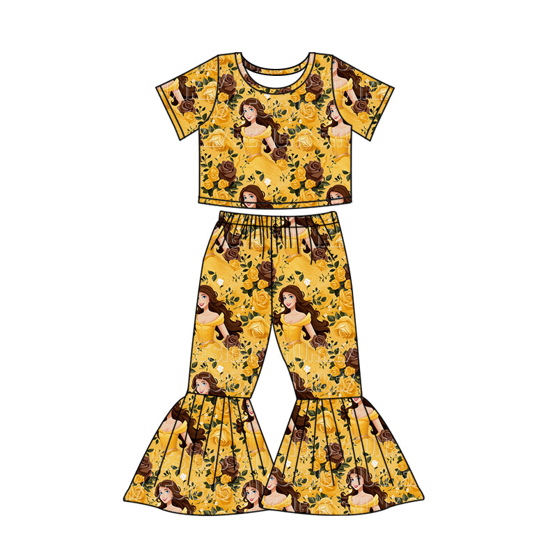 Baby Girls Princess Yellow Short Sleeve Top Bell Pants Outfits Sets preorder(moq 5)