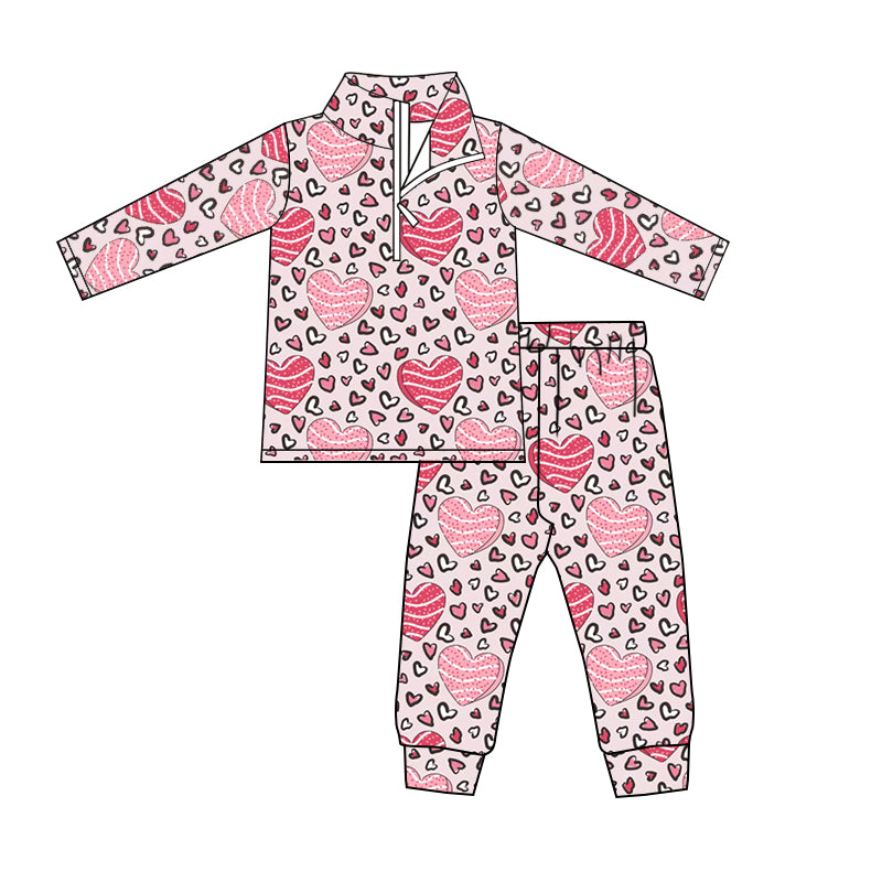 Baby Girls Hearts Valentines Zip Shirts Pants Clothes Sets preorder(moq 5)