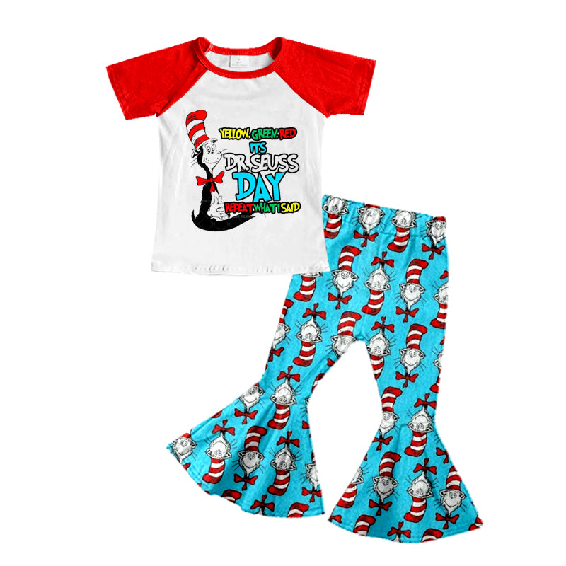 Baby Girls Short Sleeve Tee Shirt Dr Reading Stripes Bell Pants Clothes Sets preorder(moq 5)