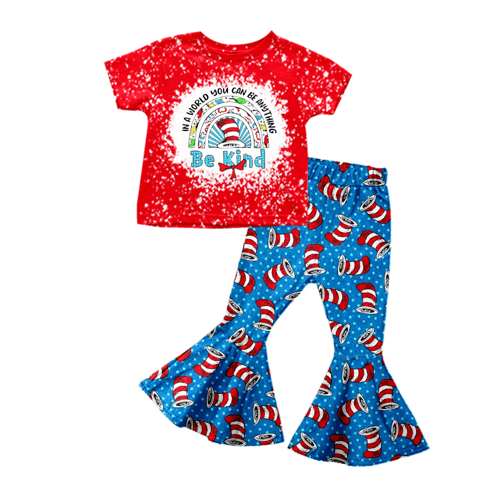 Baby Girls Short Sleeve Be Kind Tee Shirt Dr Reading Bell Pants Clothes Sets preorder(moq 5)