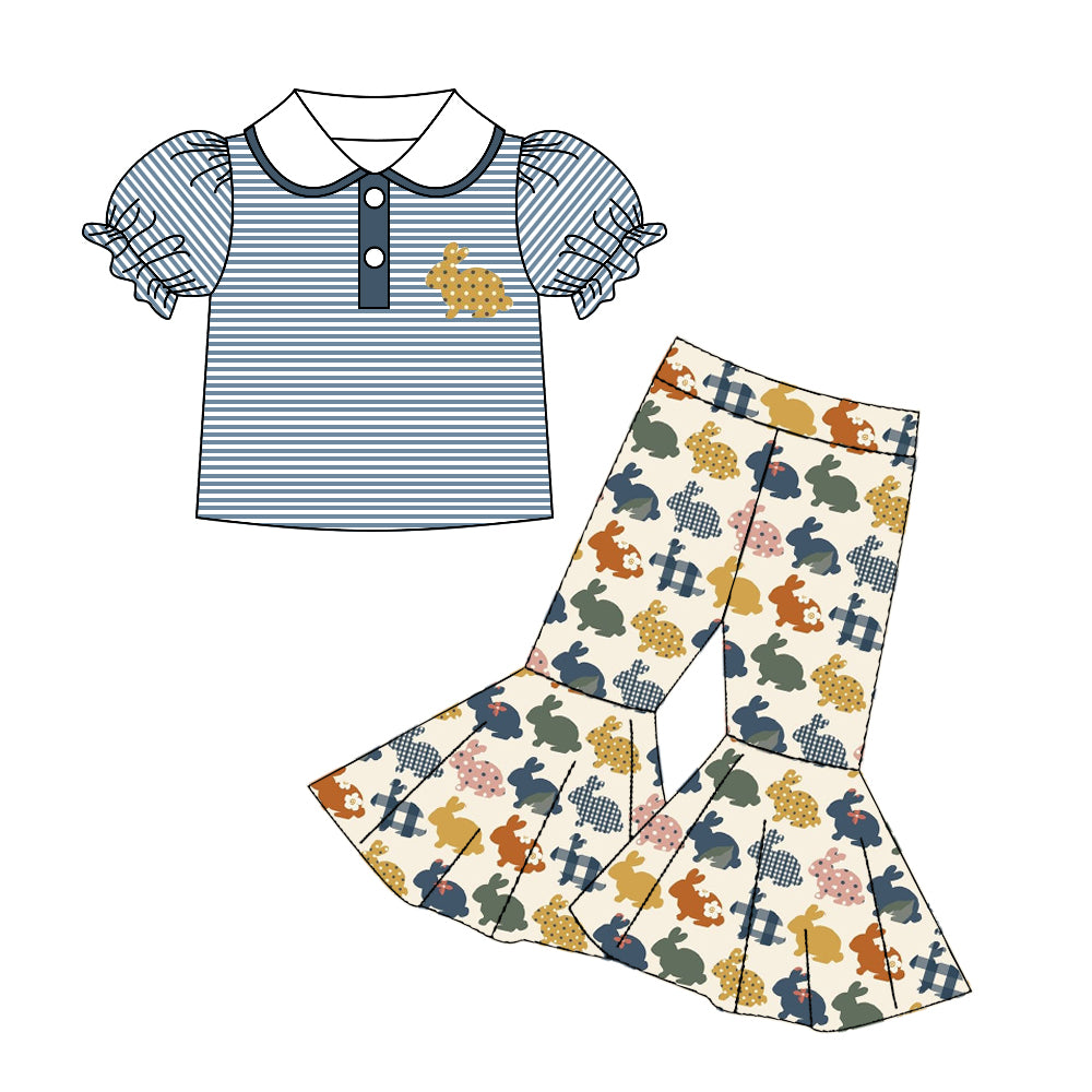 Baby Girls Rabbit Easter Tee Shirt Top Bell Bottom Pants Clothes Sets preorder(moq 5)