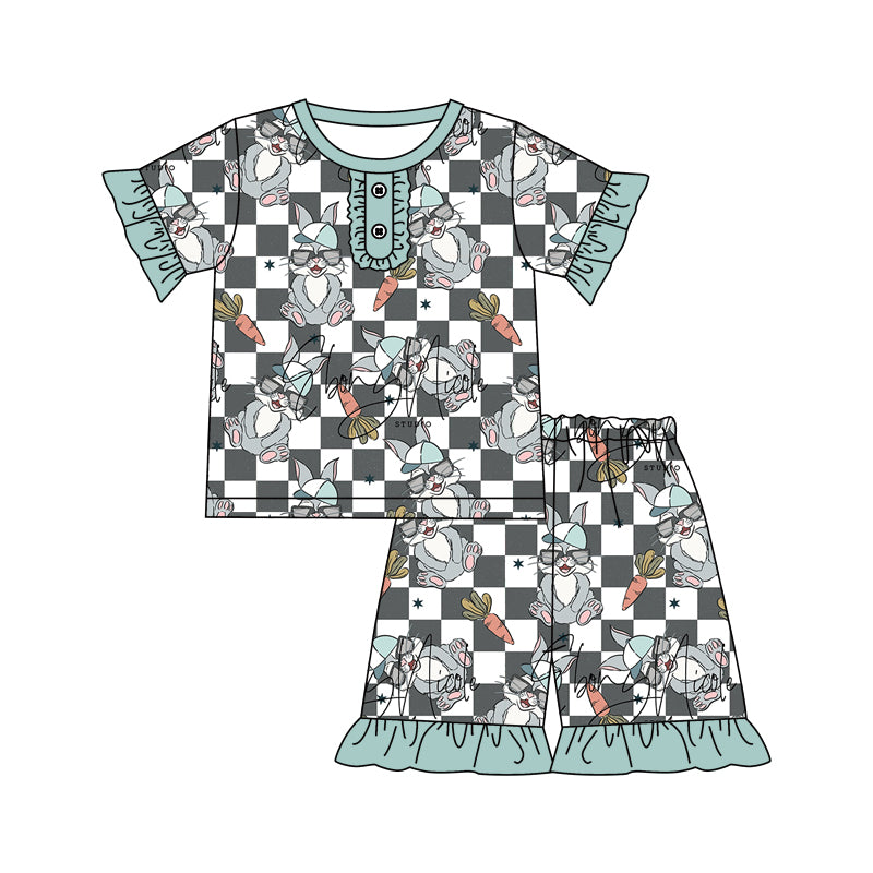 Baby Girls Easter Cool Rabbits Shirt Shorts Clothes Sets Preorder(moq 5)