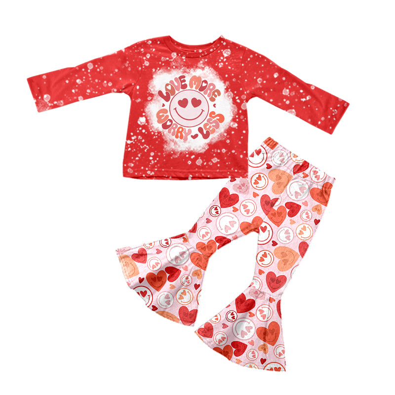 Baby Girls Pink Hearts Valentines Shirts Top Bell Pants Clothes Sets Preorder(moq 5)