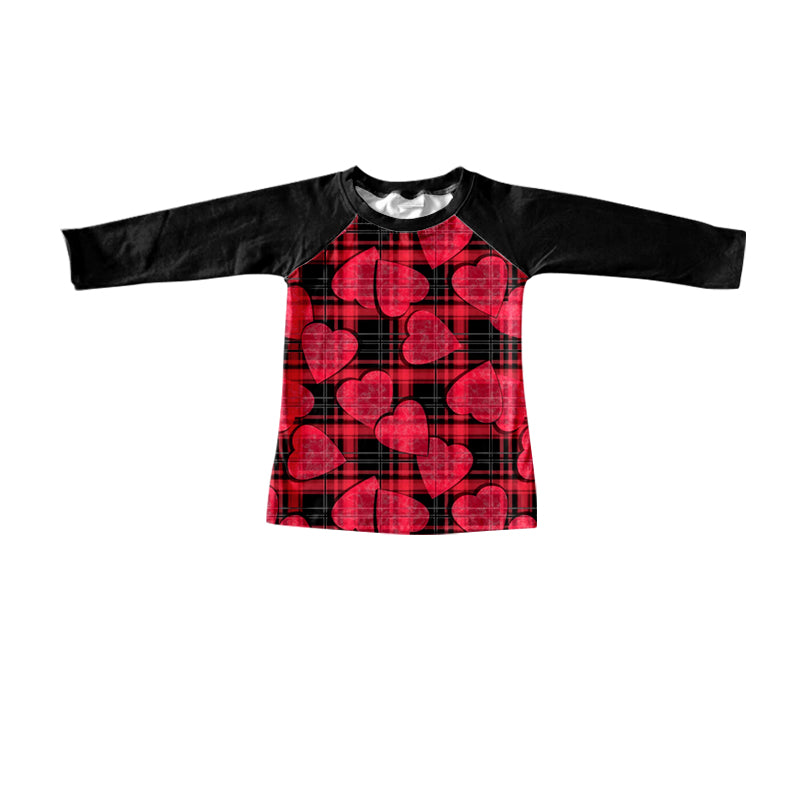 Baby Girls Valentines Hearts Plaid Long Sleeve Shirts Preorder(moq 5)