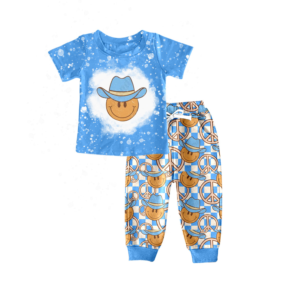 Baby Boys Piece Smile Short Sleeve Tee Shirt Pants Western Sets Preorder(moq 5)