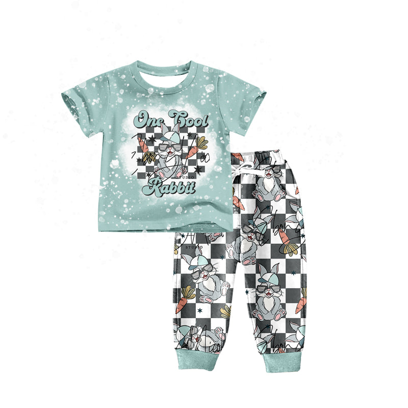 Baby Boys Easter Cool Rabbit Top Checkered Pants Sets Preorder(moq 5)