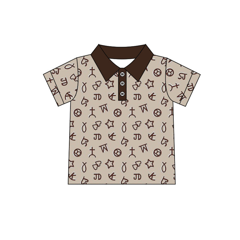 Baby Boys Western words Buttons Short Sleeve Polo Shirts Tops Preorder(moq 5)