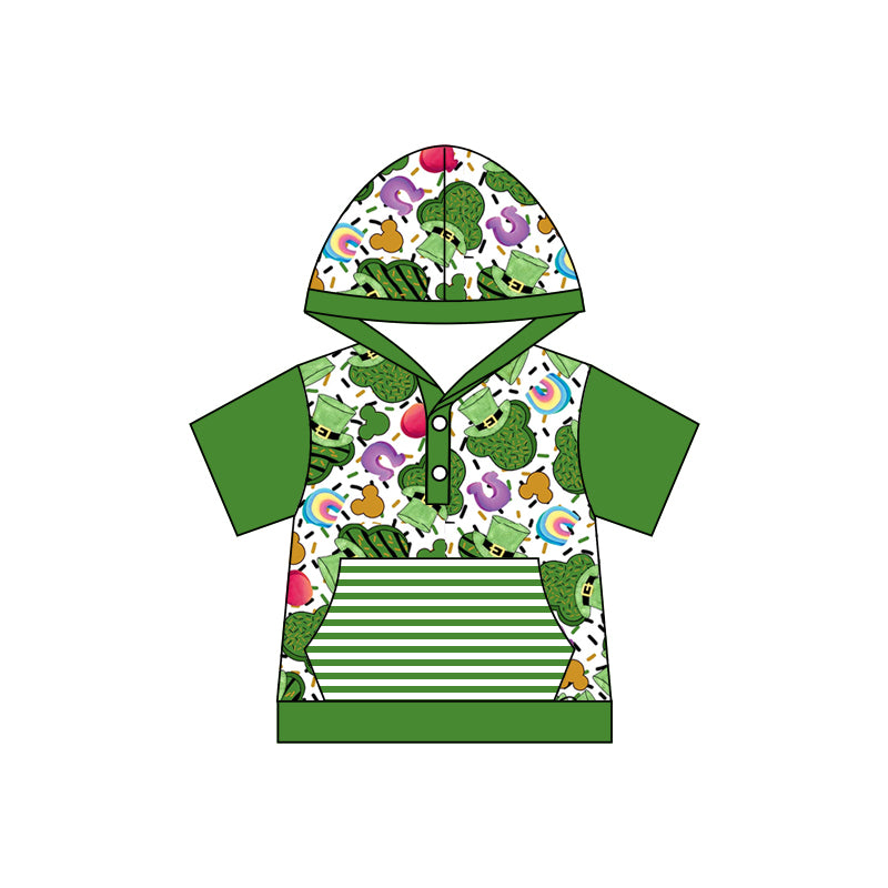 Baby Kids St Patrick Day Cartoon Short Sleeve Hooded Shirts Preorder(moq 5)