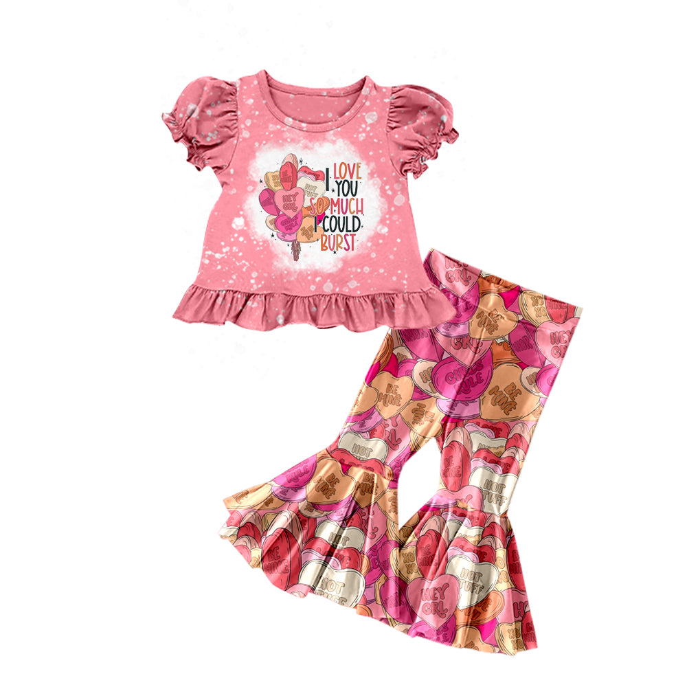Baby Girls Valentines Day Pink Top Hearts Flare Pants Sets Preorder(moq 5)