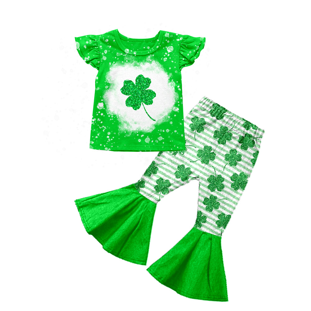 Baby Girls St Patrick Day Flutter Sleeve Tee Shirts Top Bell Bottom Pants preorder(moq 5)