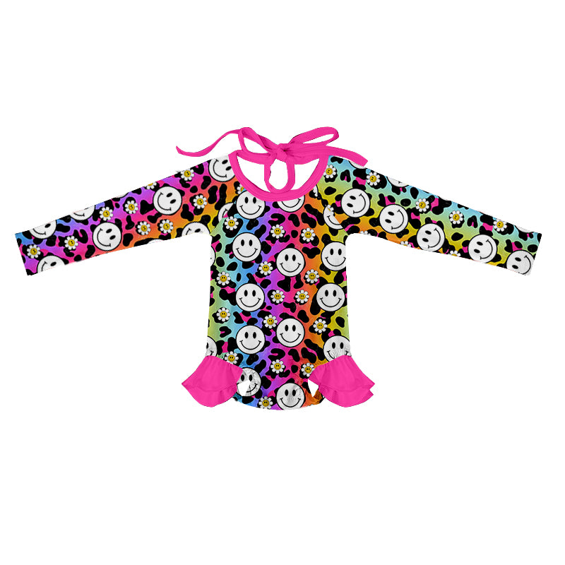 Baby Girls Smile Leopard Sunflower Long Sleeve One Piece Swimsuits preorder(moq 5)