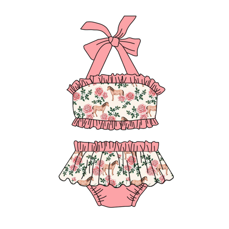 Baby Girls Western Horse Flowers 2pcs Swimsuits preorder(moq 5)