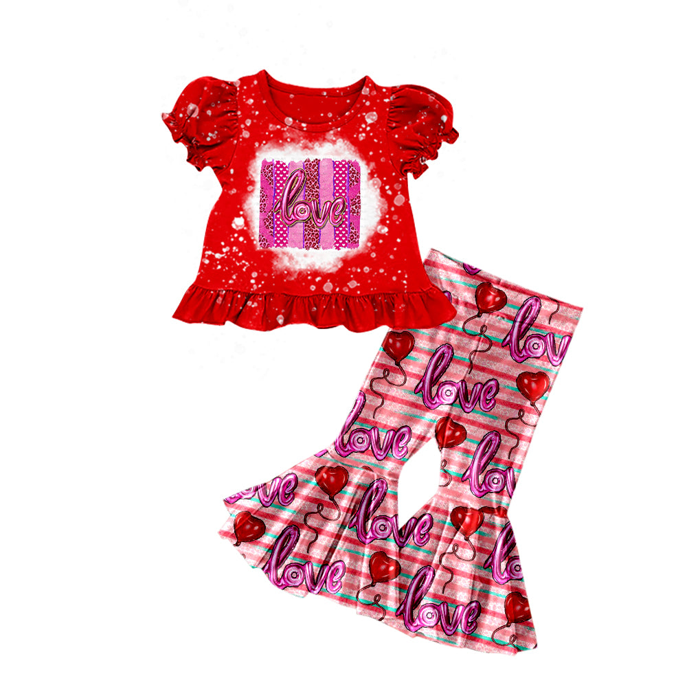Baby Girls Valentines Love Short Sleeve Top Bell Pants Outfits Sets preorder(moq 5)