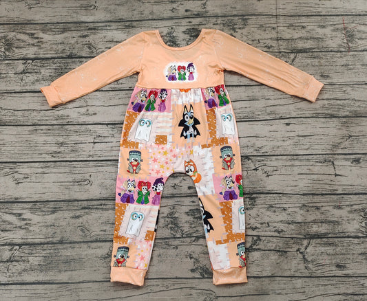 Baby Kids Halloween Dogs Orange Long Sleeve Rompers