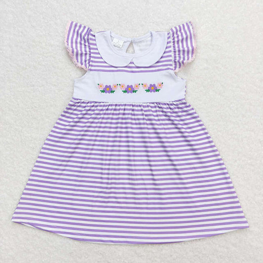 Baby Girls Purple Stripes Flowers Dresses Rompers Sibling Sister Designs