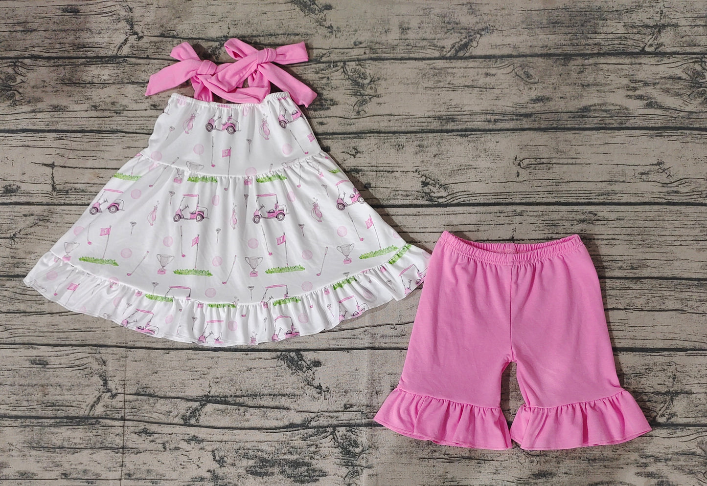 Baby Girls Golf Straps Tunic Top Shorts Clothes Sets