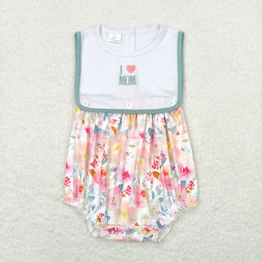 Baby Infant Girls I Love Mom Dad Sibling Floral Summer Rompers