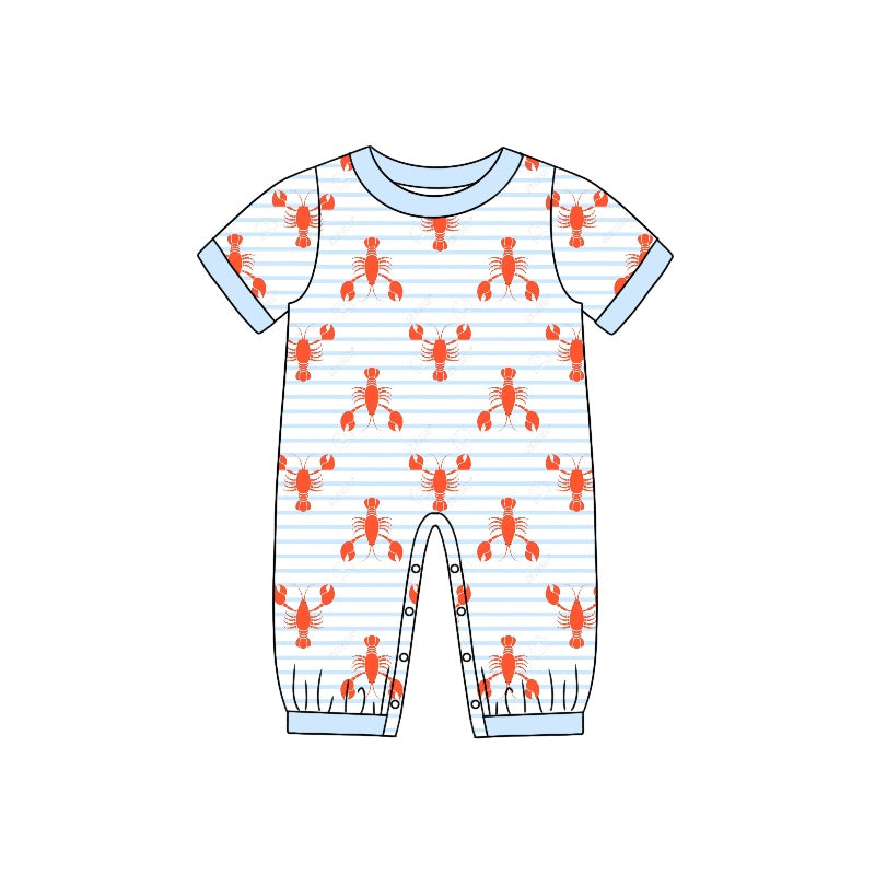 Baby Toddler Boys Blue Stripes Crawfish Short Sleeve Rompers preorder(moq 5)