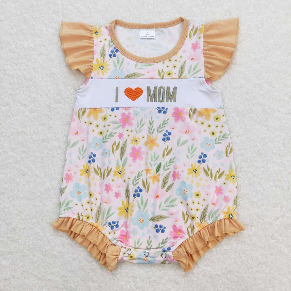 Baby Infant Girls I Love Mom Floral Flutter Sleeve Rompers