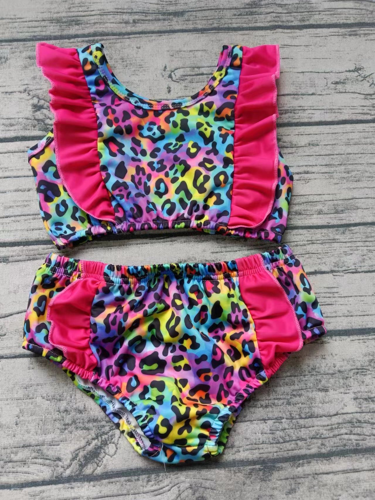 Baby Girls Pink Leopard Top Bummie 2Pcs Swimsuits Preorder(moq 5)