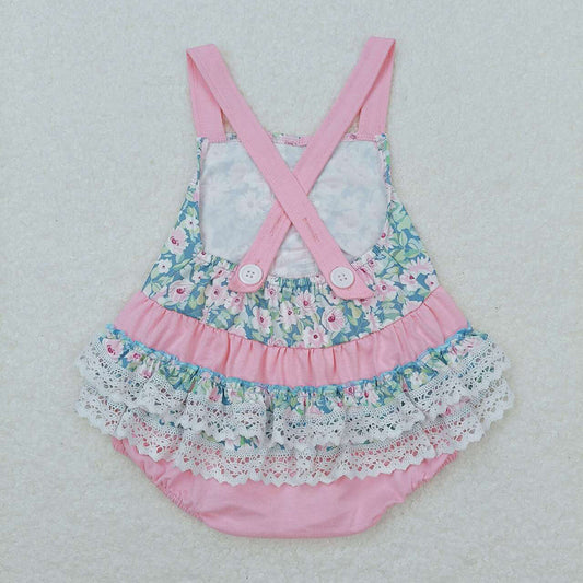Baby Infant Girls Floral Pink Straps Summer Rompers