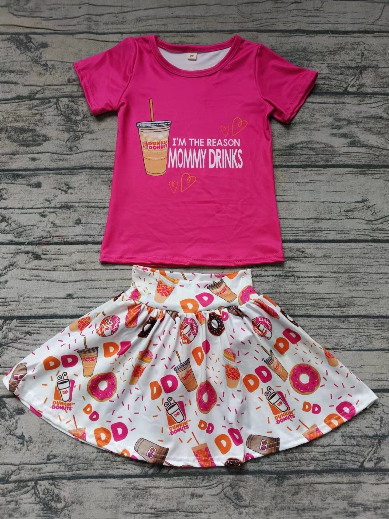 Baby Girls Pink Donuts Top Skirt Clothes Sets Preorder(moq 5)