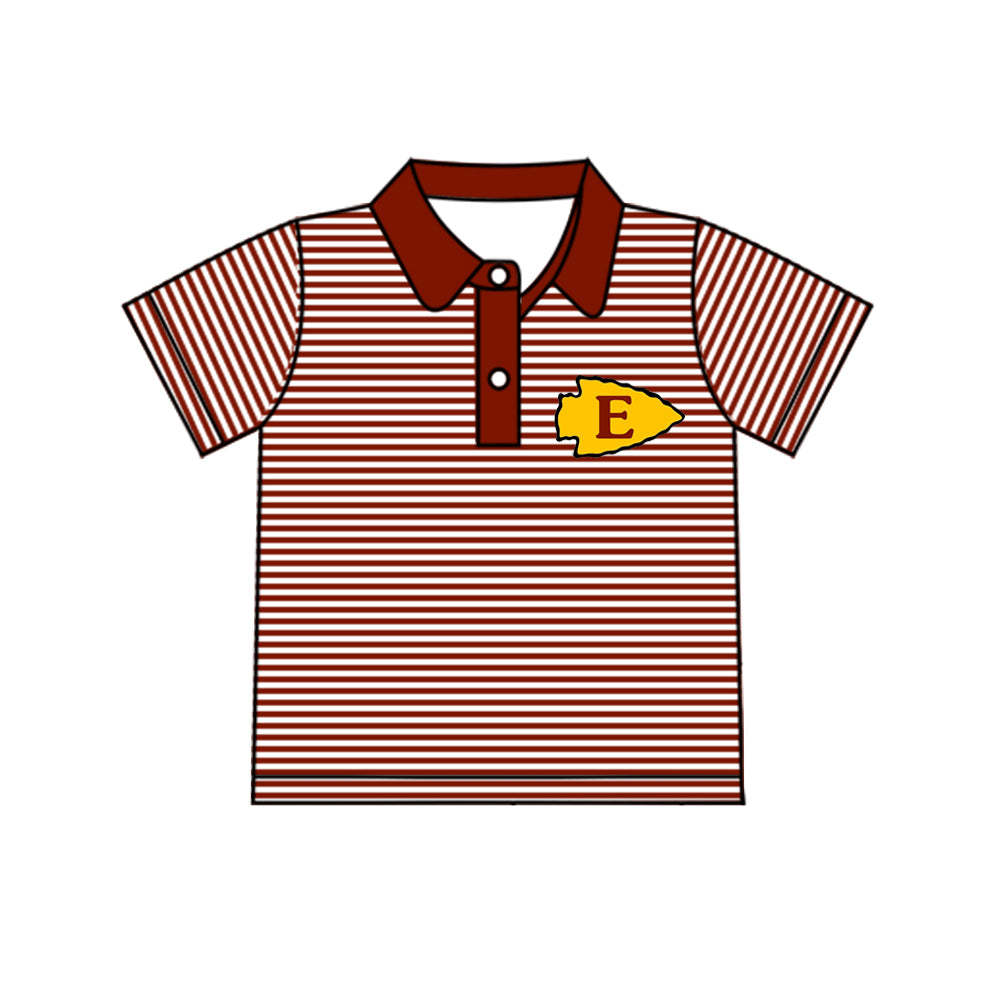 Baby Boys Wine Red Stripes Short Sleeve Pullovers Tee Shirts Tops preorder(moq 5)