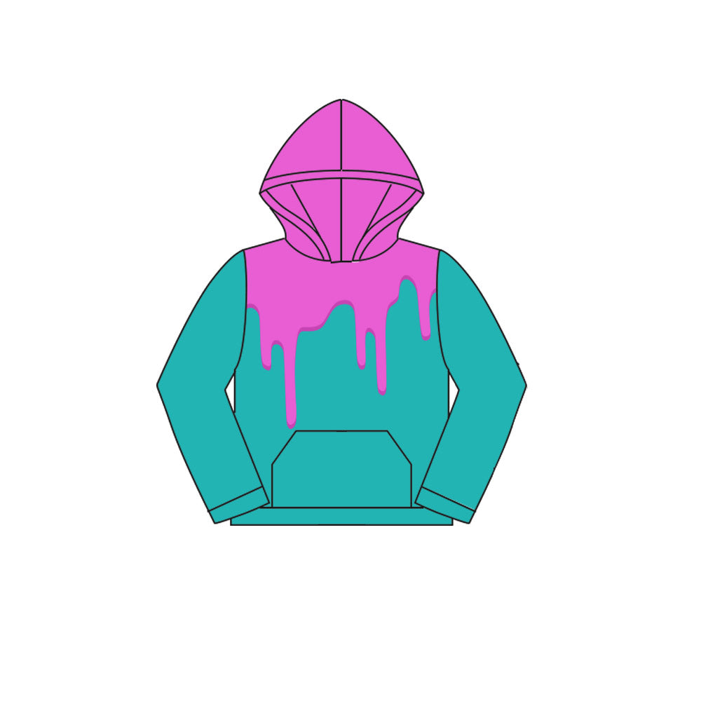 Preorder (moq 5)Baby Girls Pink Drips Green Team Hooded Tops