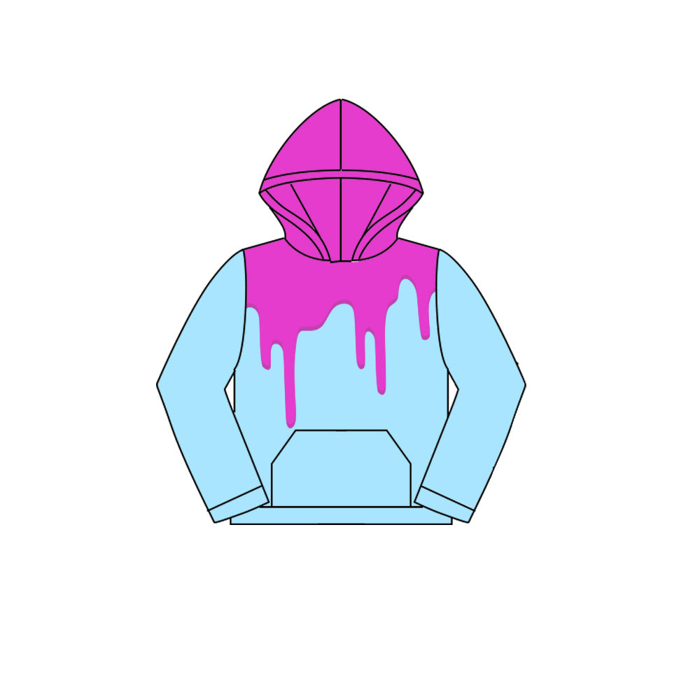 Preorder (moq 5)Baby Girls Pink Drips Blue Team Hooded Tops