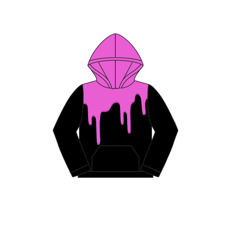 Preorder (moq 5)Baby Girls Pink Drips Black Team Hooded Tops