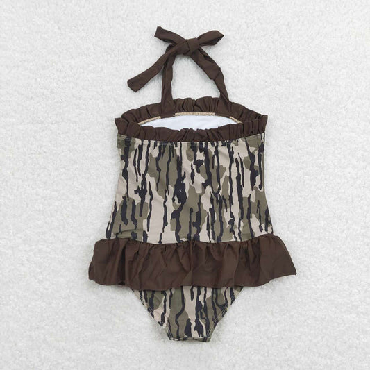 Baby Girls Summer Brown Camo Branches One Piece Swimsuits