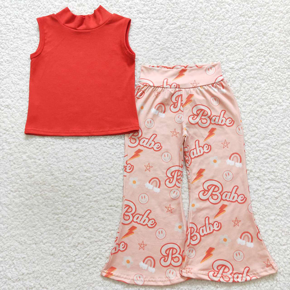 Baby Girls Sleeveless Top Smile Babe Bell Bottom Pants Sets