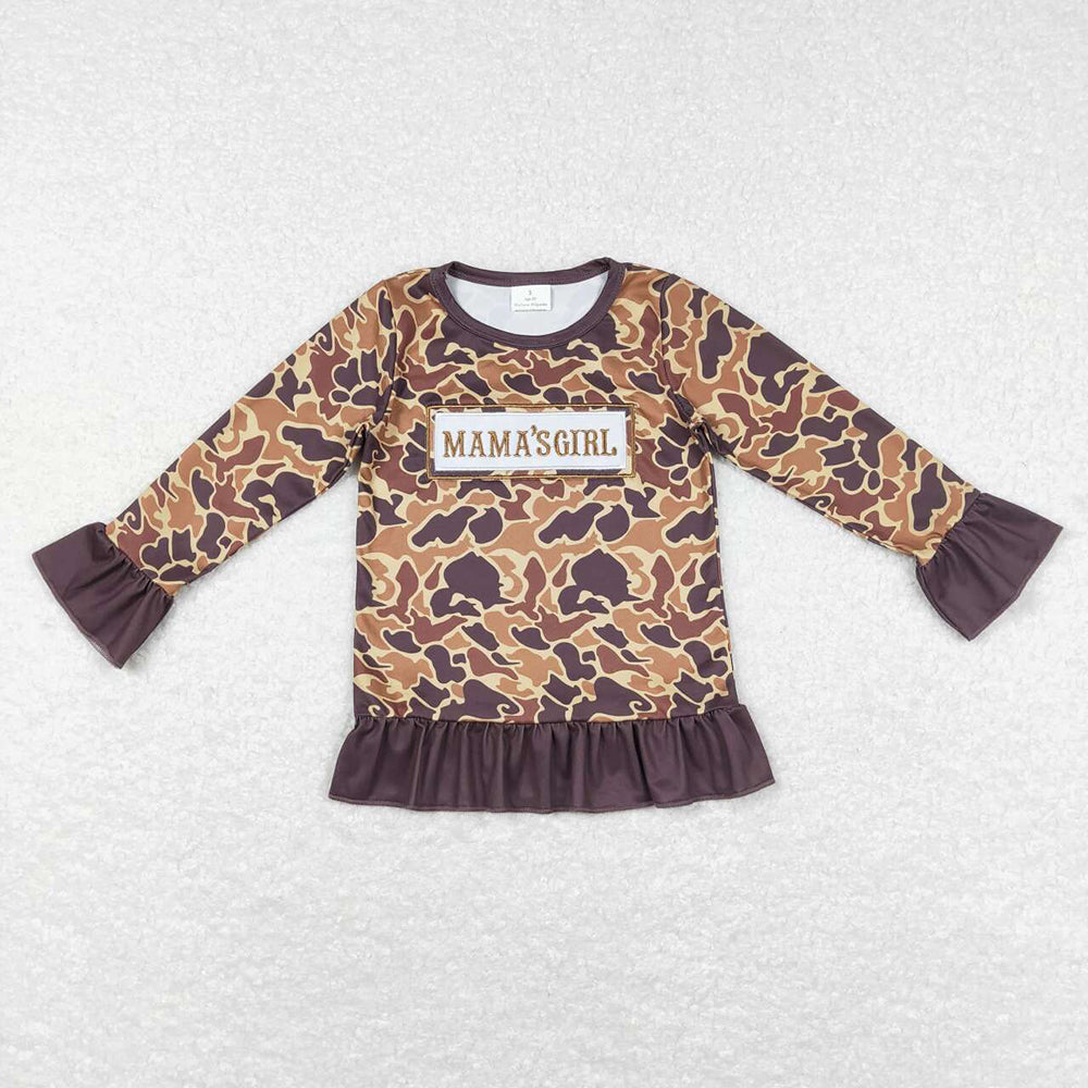 Baby Mama's Girl Brown Camo Ruffle Tee Shirts Tops