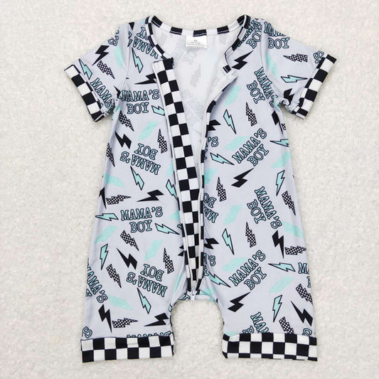 Baby Infant Boys Mama's Boy Zip Short Sleeve Rompers