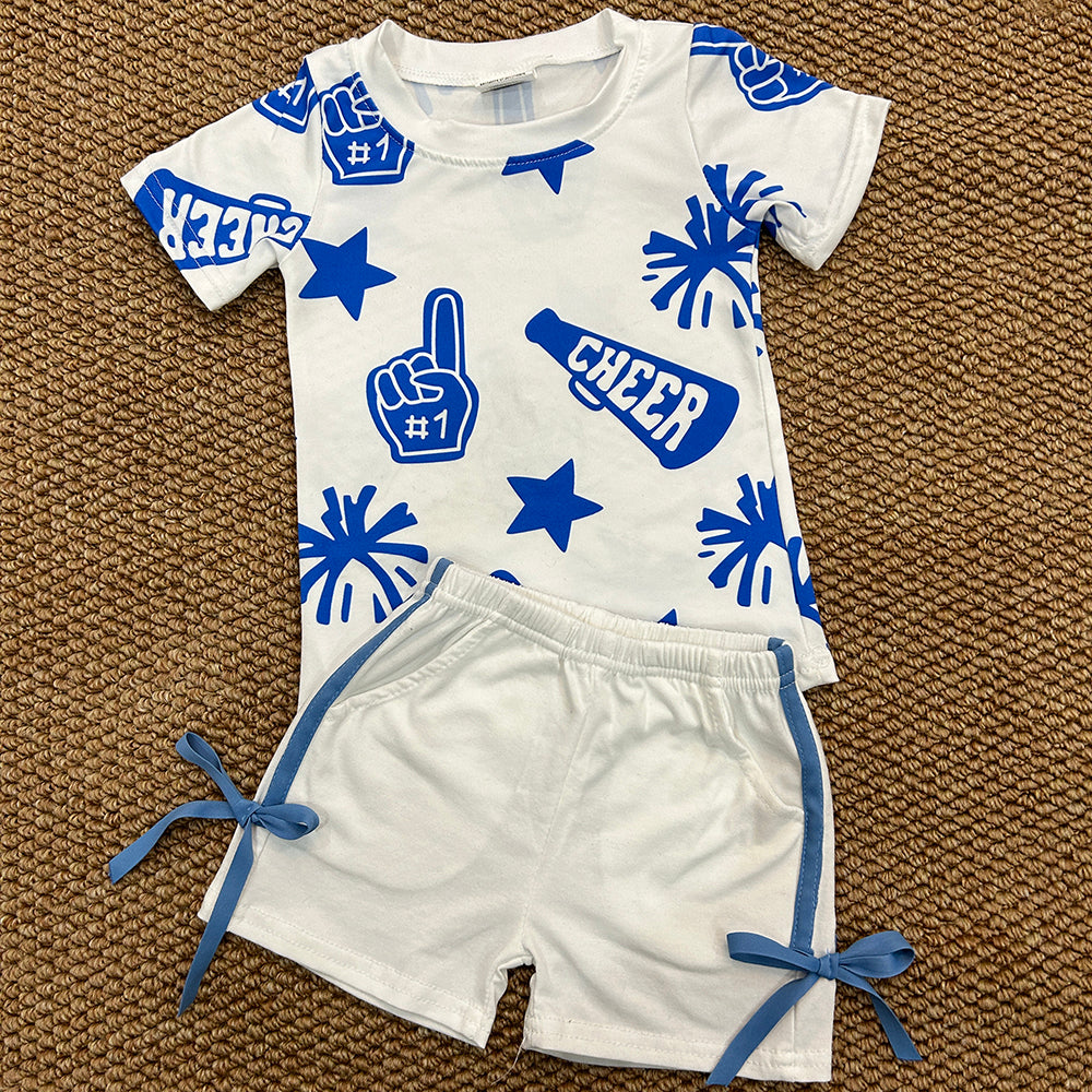 Baby Girls Blue Cheer Top Cotton Shorts Outfits Clothes Sets