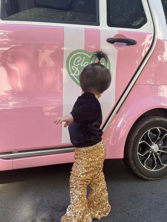 Baby Girls Golden Sequin Bell Bottom Pants