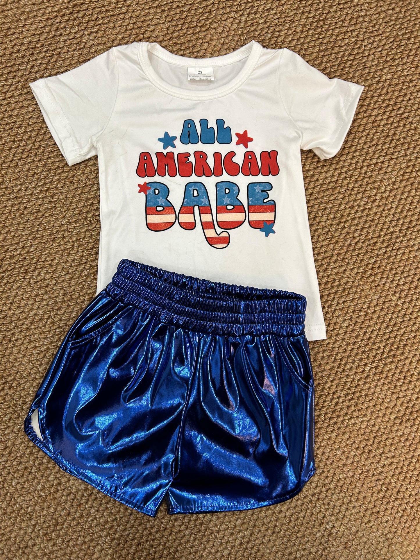 Baby Girls 4th of July American Babe Tops Metallic Shorts Outfits