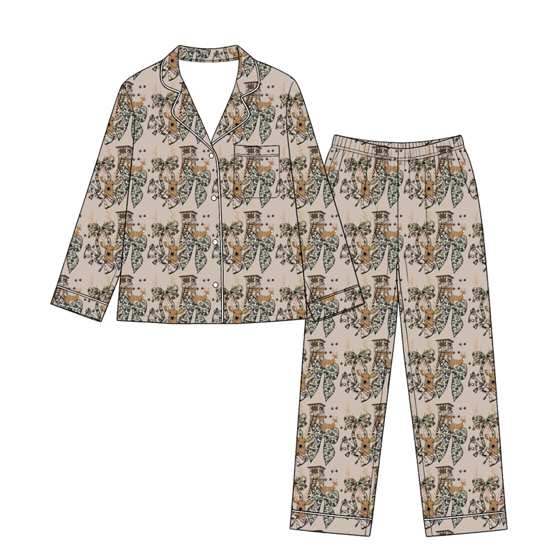 Preorder(moq 5) Women 2‑Piece Outfit Long Sleeve Lapel Collar Printed Adult Clothing Set
