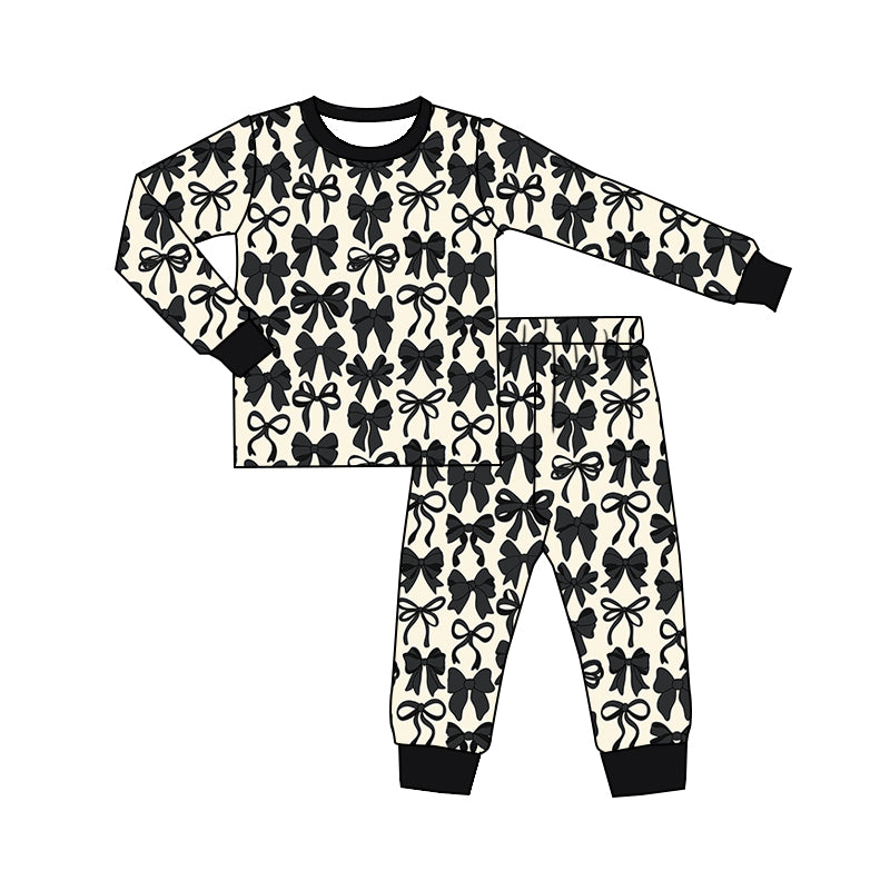 Preorder (moq 5)Baby Girls Black Bows Long Sleeves Top Pant Pajamas Sets