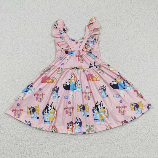 Baby Girls Pink Dog Knee Length Ruffle Dresses