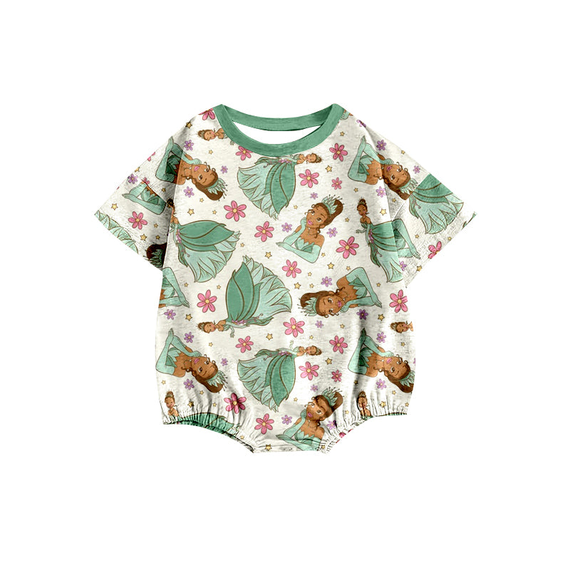 preorder(moq 5) Baby Girls Green Princess Flowers Short Sleeve Rompers