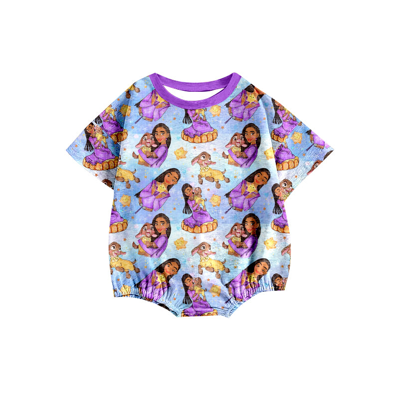 preorder(moq 5) Baby Girls Purple Princess Short Sleeve Rompers
