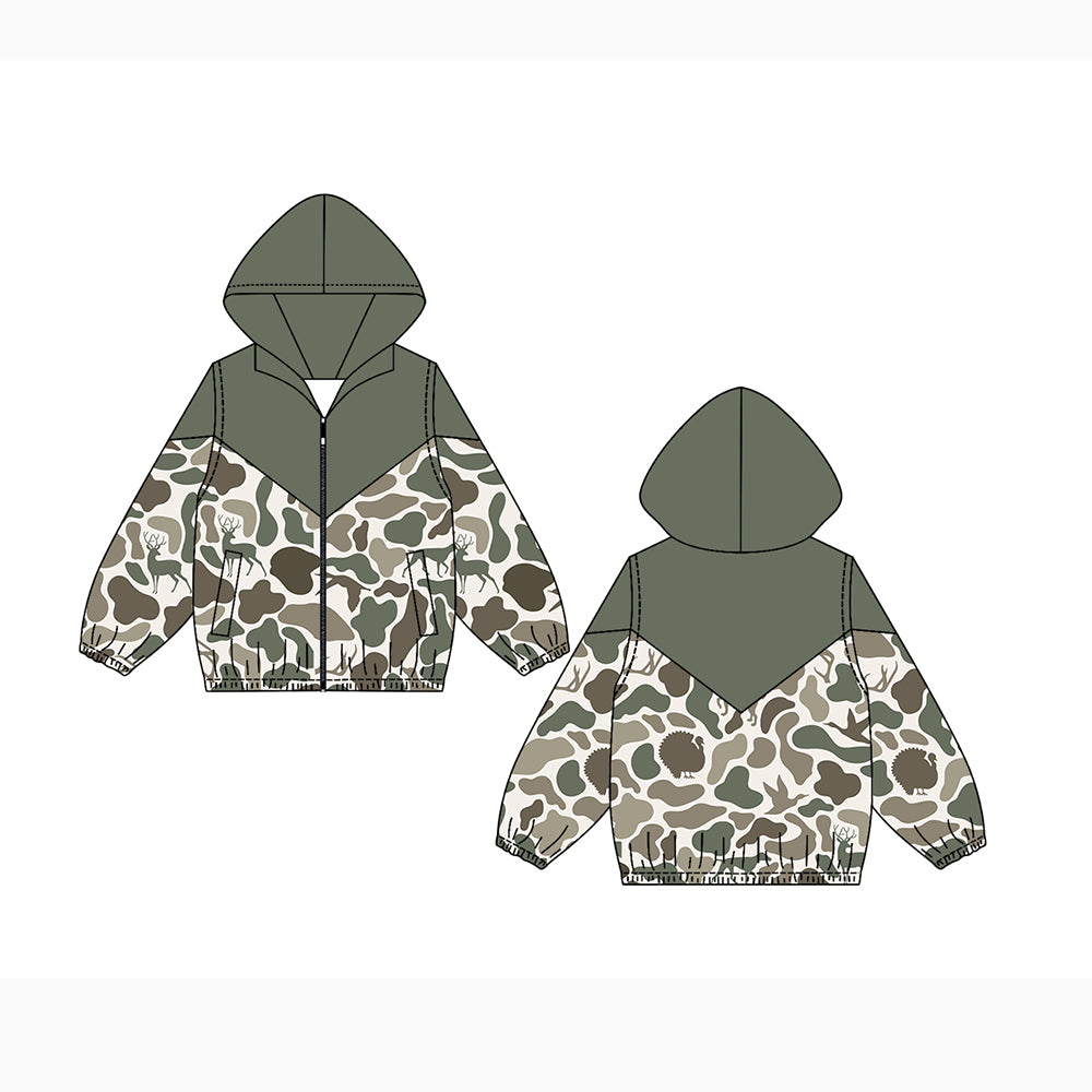 Preorder (moq 5)Baby Boys Long Sleeves Green Deer Ducks Camo Zipper Hoodies Cardigan Jackets Top